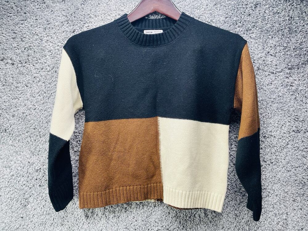 Shein Boy Pullover Sweater Black Brown Cream 11/12Y Warm Crewneck Casual